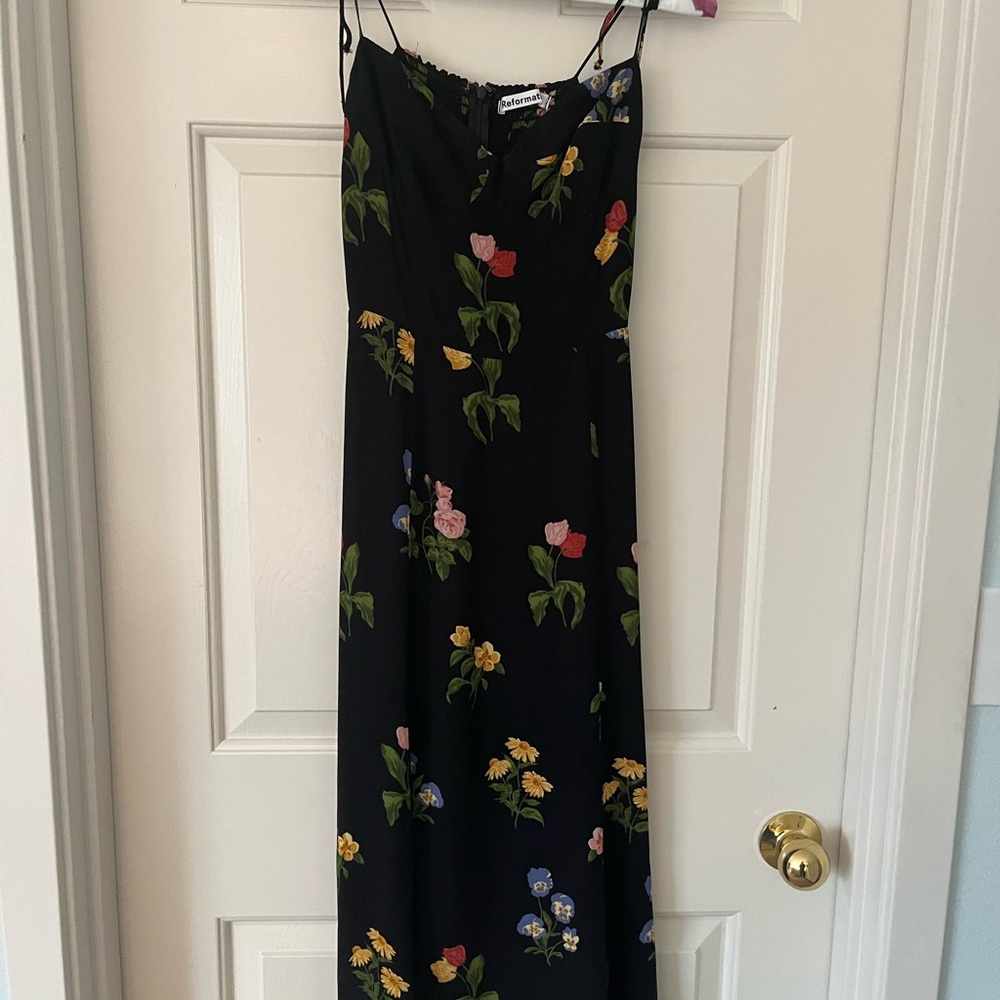 Reformation Black Floral Midi Dress - Picture 2 of 5